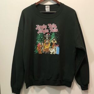 Gildan Jingle Tails Christmas Graphic Print Sweatshirt Size L Hunter Green